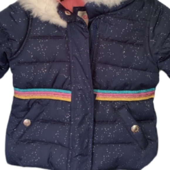 Carter's Little Girls Parka Winter Coat Size 12 Months Navy Fur Trim Hooded Coat - Picture 5 of 9